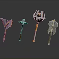 Intricate Fantasy Weapons Collection With Axe Staff Mace And Shield Designs