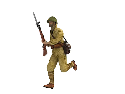 Soldier Wearing Military Uniform Running With Green Helmet Rifle And Backpack 3d model