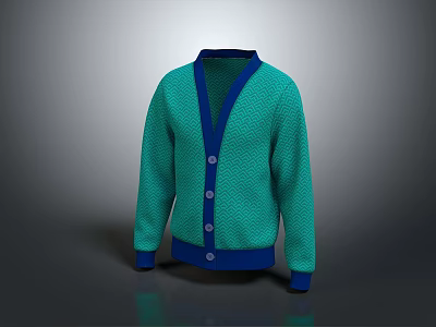 Green Knit Cardigan Featuring Blue Collar Cuffs And Button Accents For Daily Outfit 3d model