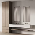 Modern Bathroom Interior With Double Vanity Sink Two Rectangular Mirrors And Wooden Cabinets 3d model