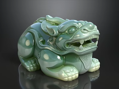 Green Jade Pixiu Sculpture With Vivid Design And Glossy Surface On Dark Background 3d model
