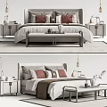 Modern Double Bed Bedroom Interior With Nightstands Lamps Bench And Rug