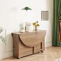Light Wooden Foldable Dining Table With Coffee Machine Sunflowers In Vase And Table Lamp