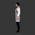 Man In White Lab Coat Standing As Medical Professional With Relaxed Arms On Gray Background