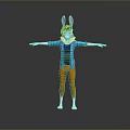 Rabbit Character In Blue Plaid Shirt And Orange Pants With Arms Outstretched