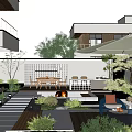 Modern Courtyard Garden Design With Water Feature Wooden Deck Lighting Outdoor Seating And Greenery