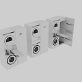 White Stackable Washing Machine With Upper Dryer And Storage Cabinet 3d model