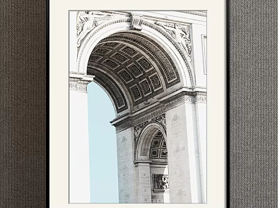 Framed Landscape Painting of Arc de Triomphe Arched Structure Carved Details and Blue Sky 3d model