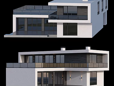 Modern Detached Villa Exterior Design With Large Windows Balcony And Sleek White Facade 3d model
