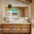 Natural Wooden Bathroom Vanity With Drawers Countertop Mirror Lighting And Green Plant