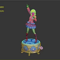 Anime Game Character Statue with Silver Hair Blue Outfit Raised Hand and Decorative Base