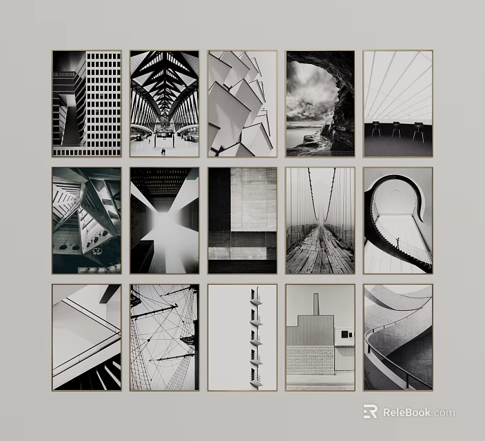 Black and White Architectural Photography Prints With Geometric Shapes And Urban Structures 3d model 