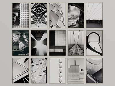 Black and White Architectural Photography Prints With Geometric Shapes And Urban Structures 3d model