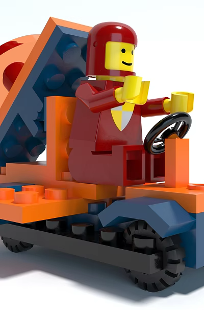 Colorful Building Blocks Tracked Vehicle With Red Driver Figure Driving Orange Blue Parts 3d model