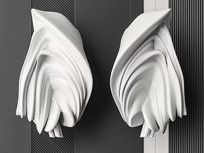 Modern 3D White Textured Wall Decor With Abstract Folded Design And Dark Striped Background 3d model