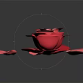 Beautiful Red Rose Bloom With Scattered Petals On Black Reflective Surface