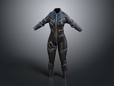 Black Fitted Leather Jumpsuit With Zipper Closure And Utility Pockets Design 3d model