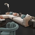 Elegant Modern Sofa and Coffee Table Set With Decorative Pillows Green Plants And Artwork