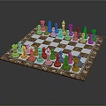 Ornate Chessboard With Blue And Brown Chess Pieces On Checkerboard Pattern