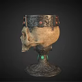 Decorative Skull Shaped Wine Glass With Ornate Carved Base And Red Gemstone Details