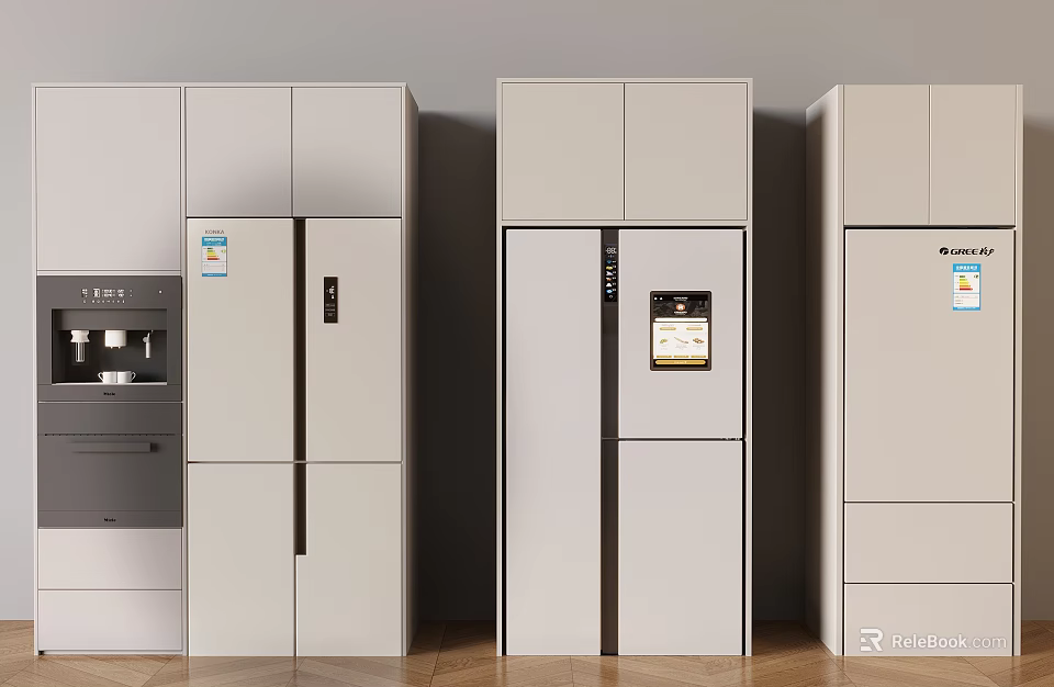 Modern White Smart Refrigerators With Digital Display And Multi Door Design For Kitchen 3d model 