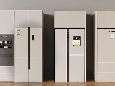 Modern White Smart Refrigerators With Digital Display And Multi Door Design For Kitchen 3d model