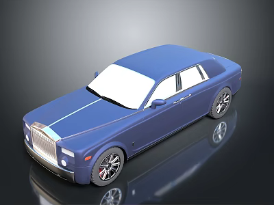 Blue Luxury Car 3D Model With Chrome Grille White Windows And Stylish Wheels 3d model