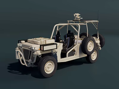 Military Off Road Vehicle With Open Top Design And Roof Mounted Equipment 3d model