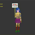 Anime Character With Purple Long Hair Holding Dark Uniform And Sign With Symbols