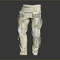 Beige Cargo Style Trousers With Multiple Pockets Knee Pads And Chain Details