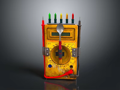 Yellow Electrical Measuring Device With Colorful Probes Dial Knob And Red Cable 3d model