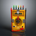 Yellow Electrical Measuring Device With Colorful Probes Dial Knob And Red Cable