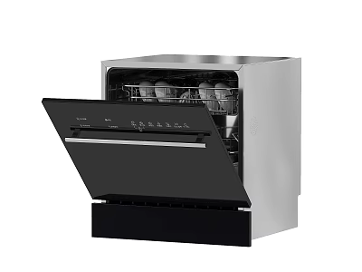 Stainless Steel Dishwasher With Open Door And Dish Rack Kitchen Appliance 3d model