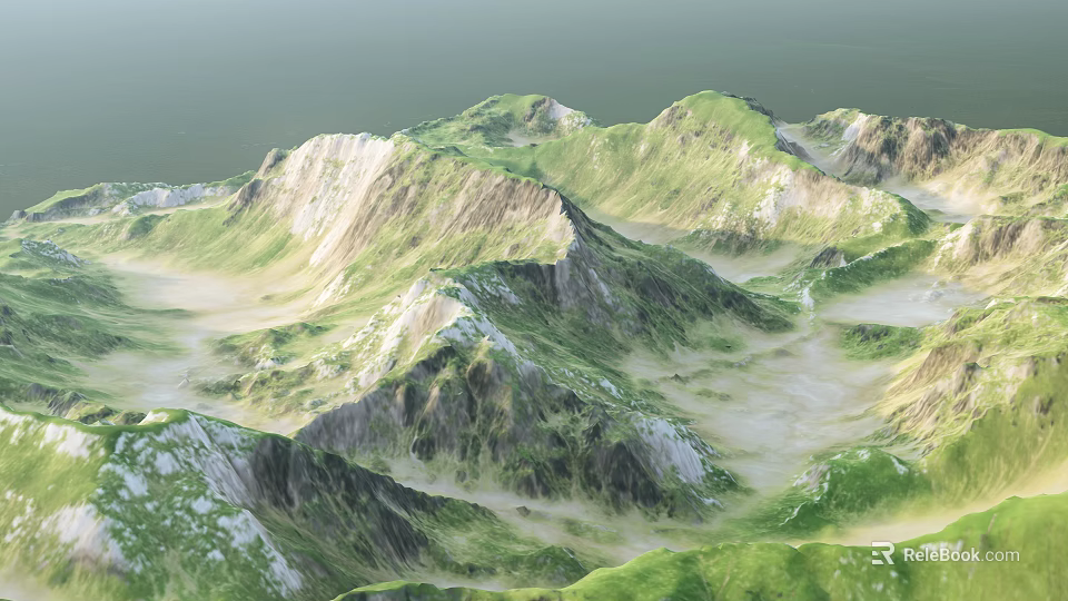 Scenic Green Mountain Landscape With Lush Vegetation Rolling Peaks And Misty Valleys 3d model 