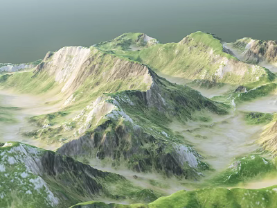Scenic Green Mountain Landscape With Lush Vegetation Rolling Peaks And Misty Valleys 3d model