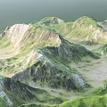 Scenic Green Mountain Landscape With Lush Vegetation Rolling Peaks And Misty Valleys