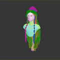 3D Game Movie Character With Blue Long Braided Hair And Decorative Tassels