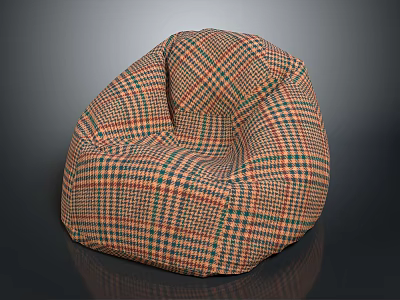 Cozy Plaid Pattern Bean Bag Chair For Modern Living Room Furniture 3d model