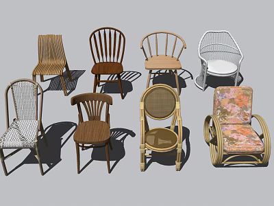 Various Stylish Leisure Chairs With Rattan Wooden Frames And Soft Fabric Cushions 3d model