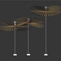 Three Modern Golden Chandelier With Umbrella Shaped Metal Framework And White Base