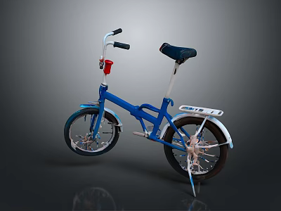 Children's Blue Bicycle With Black Seat White Handlebars Red Bell And White Fenders 3d model