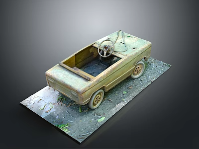 Vintage Old Toy Convertible Car On Base With Dirt And Grass 3d model