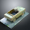 Vintage Old Toy Convertible Car On Base With Dirt And Grass