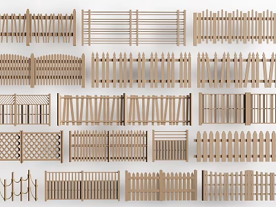 Various Wooden Railings with Different Designs and Structures Displayed in Collection 3d model