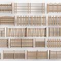 Various Wooden Railings with Different Designs and Structures Displayed in Collection 3d model