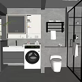 Modern Bathroom Interior Design With Vanity Mirror Washing Machine Toilet And Glass Shower