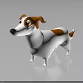 Cute Cartoon Style White And Brown Dog 3D Model With Big Eyes On Dark Background