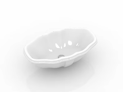 White Ceramic Oval Washbasin with Decorative Holes for Modern Bathroom 3d model