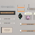 Illuminated Coffee Shop Signage Collection With Various Brand Names And Styles