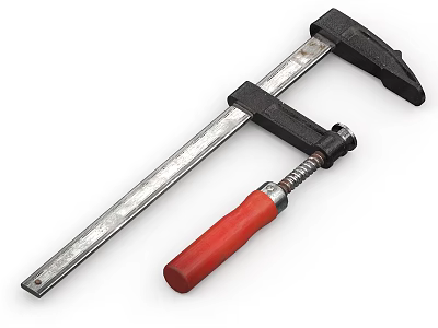 Heavy Duty C Clamp Hardware Tool With Metal Bar And Red Handle For Woodworking 3d model